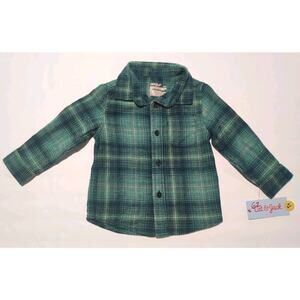 Cat and Jack Boys Flannel Button Down Shirt Plaid 18 Months Green NWT Soft Warm